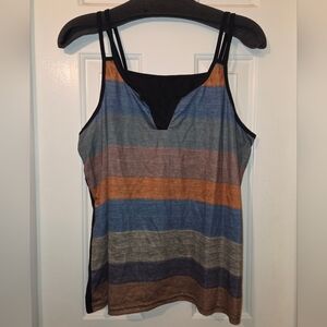 Women's Colorblock Double Spaghetti Straps Tank Top W/ V-Neck Detail.  Size XL.